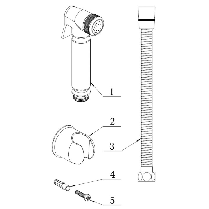 Chrome Douche Kit, Spray Handle, Wall Bracket, Hose & Outlet Elbow Valve