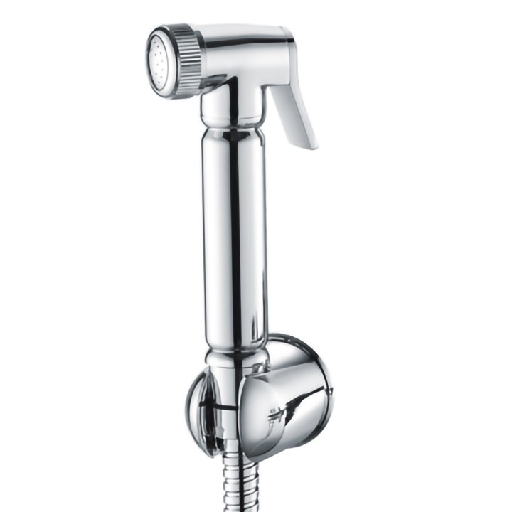 Chrome Douche Kit, Spray Handle, Wall Bracket, Hose & Outlet Elbow Valve