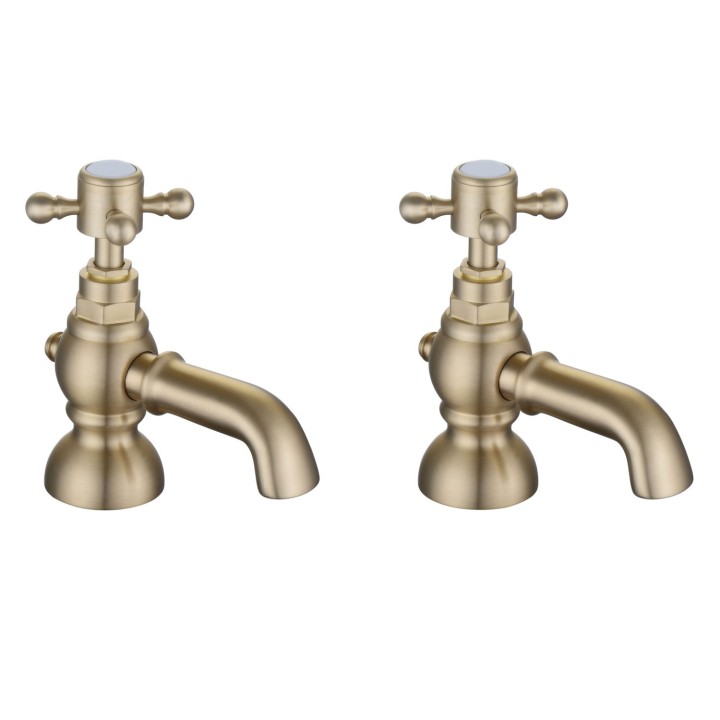 Shergar Brushed Brass Traditional Cross Head Hot & Cold Deck Mounted Bath Taps