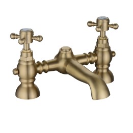 Shergar Brushed Brass Traditional Twin Lever Deck Mounted Bath Filler Tap