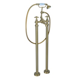 Shergar Brushed Brass Traditional Freestanding Twin Lever Bath/Shower Mixer & Hand Shower
