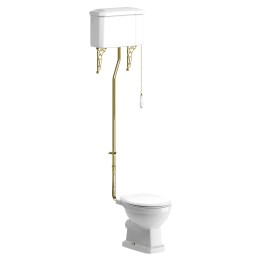 Bari High Level Open Back WC With Brushed Brass Finish & Soft Close Seat