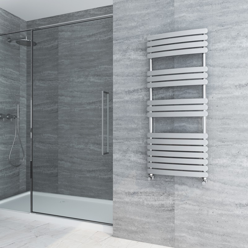 500mm (w) x 1200mm (h) "Castell" Chrome Designer Towel Rail - Insitu