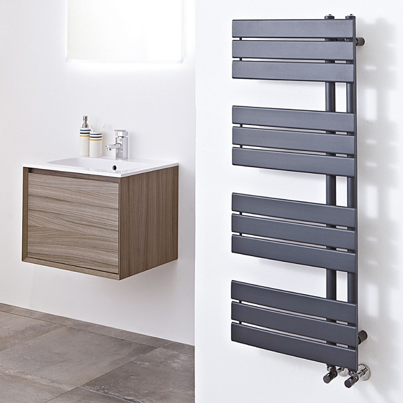 500mm (w) x 1200mm (h) Electric "Apollo" Anthracite Heated Towel Rail - Insitu