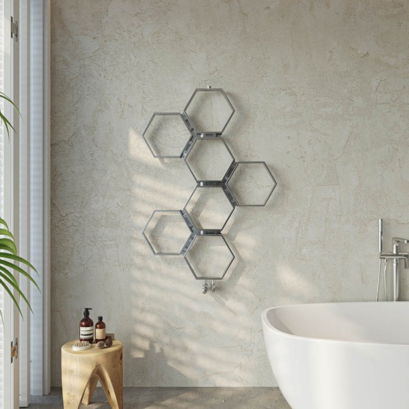 Aeon "Honeycomb" Designer Brushed Stainless Steel Towel Rail 785mm (w) x 1120mm (h) - Insitu