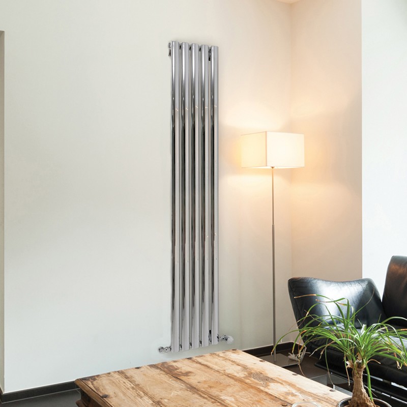 Aeon "Sofi" 292mm(w) x 2000mm(h) Designer Polished Stainless Steel Oval Tube Radiator - Insitu