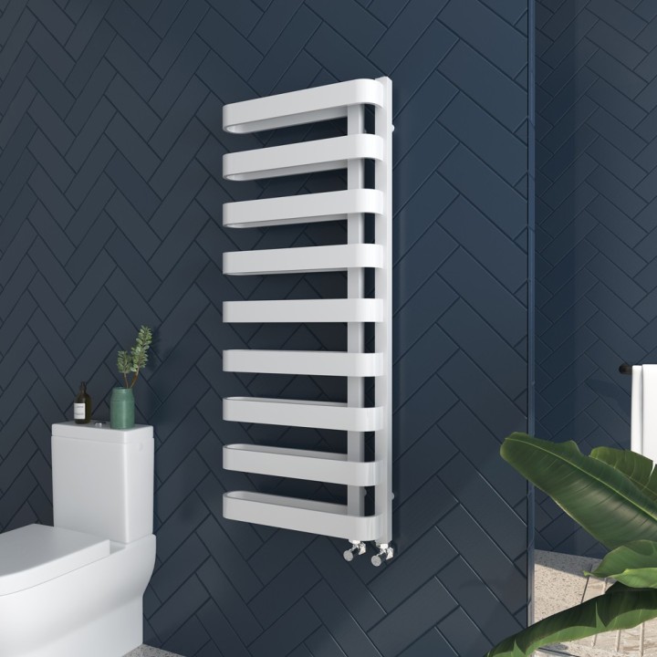 500mm (w) x 1300mm (h) Barlo White Oval Tube Towel Rail