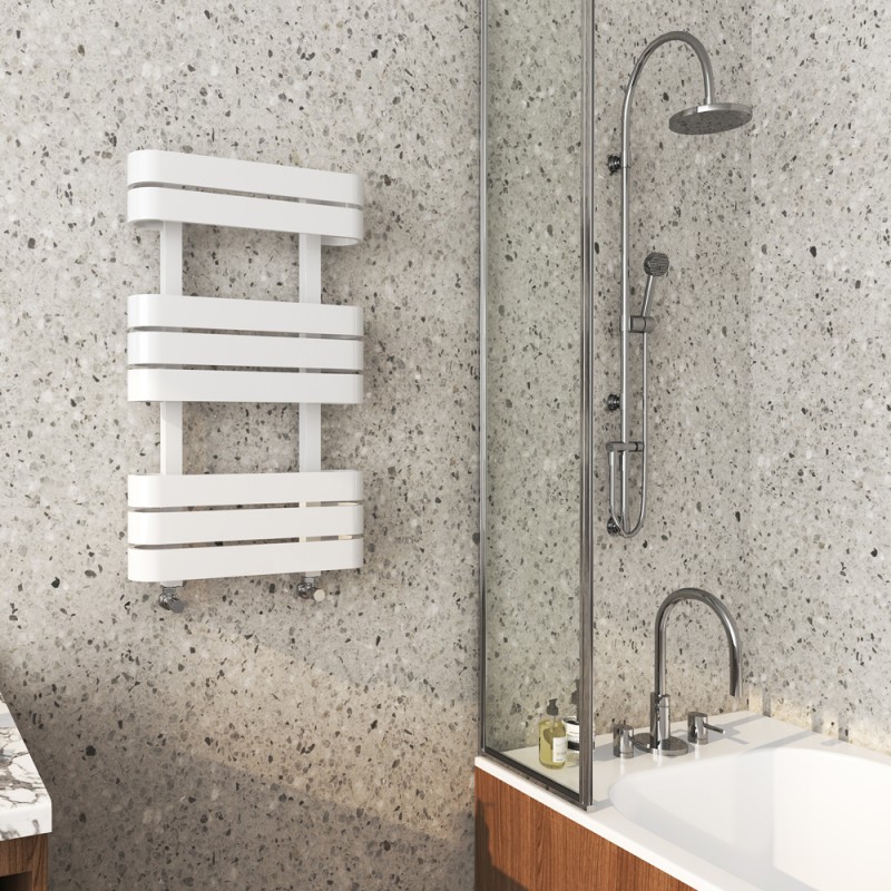 500mm(w) x 850mm(h) "Barlo" White Designer Towel Rail