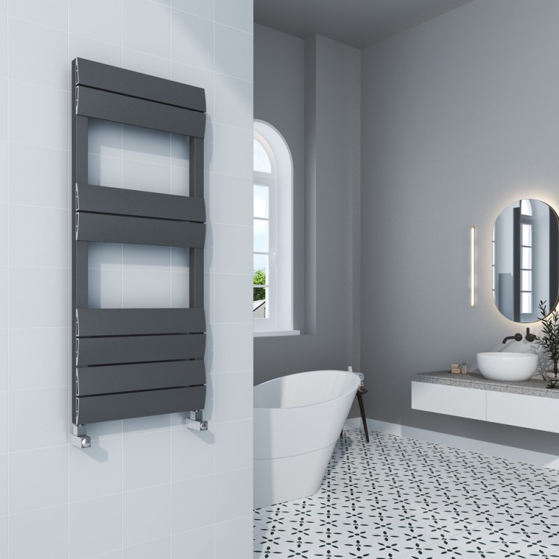 500mm (w) x 1000mm (h) "Wave" Anthracite Single Aluminium Towel Rail - close up