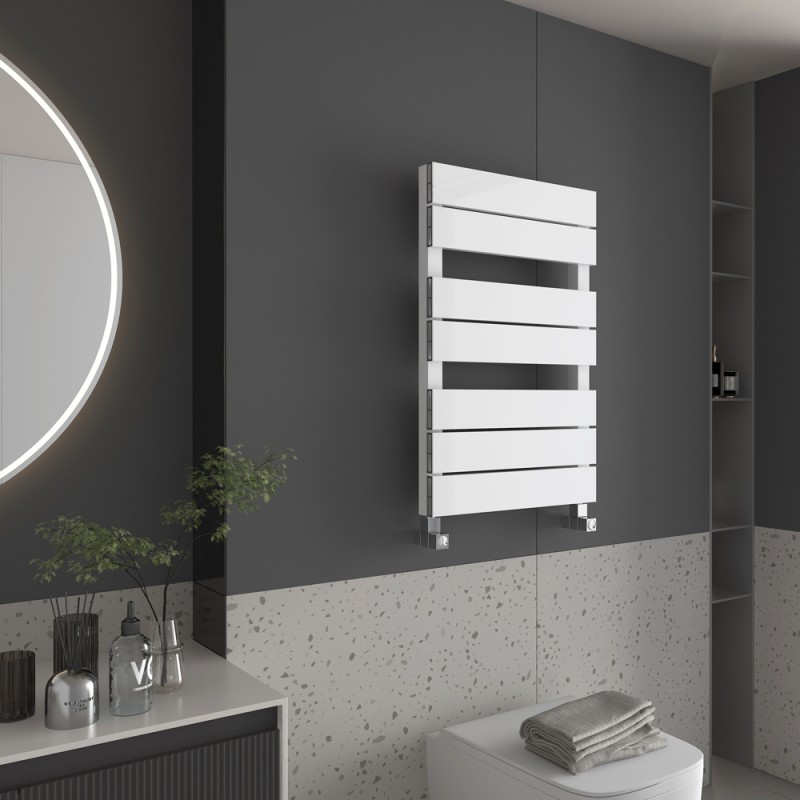 500mm (w) x 800mm (h) "Flow" White Single Aluminium Towel Rail (7 Extrusions)