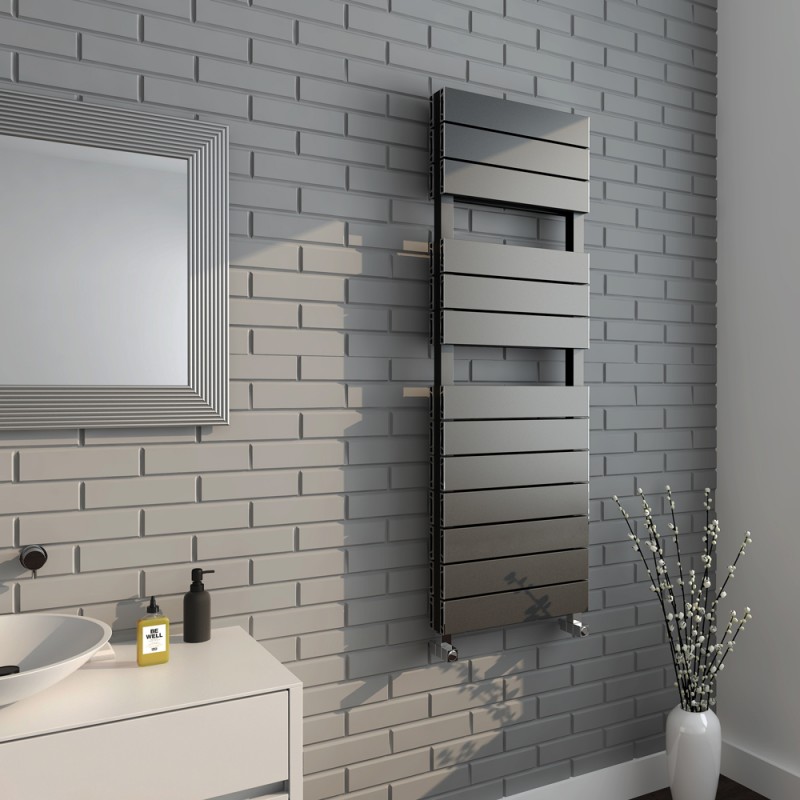 500mm (w) x 1500mm (h) "Flow" Anthracite Double Aluminium Towel Rail (26 Extrusions)