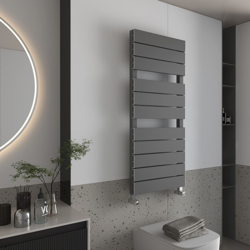 500mm (w) x 1200mm (h) "Flow" Anthracite Single Aluminium Towel Rail (13 Extrusions)