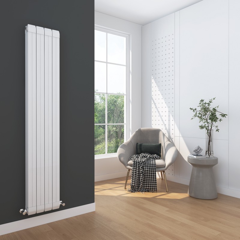 318mm (w) x 1800mm (h) "Vesuvius" White Vertical Aluminium Radiator (4 Extrusions)