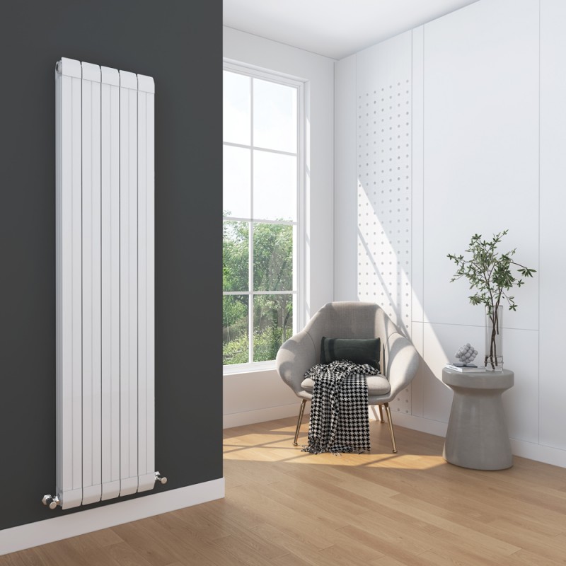 405mm (w) x 1800mm (h) "Vesuvius" White Vertical Aluminium Radiator (5 Extrusions)