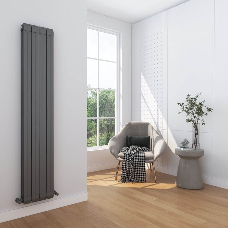 318mm (w) x 1800mm (h) "Vesuvius" Anthracite Vertical Aluminium Radiator (4 Extrusions)