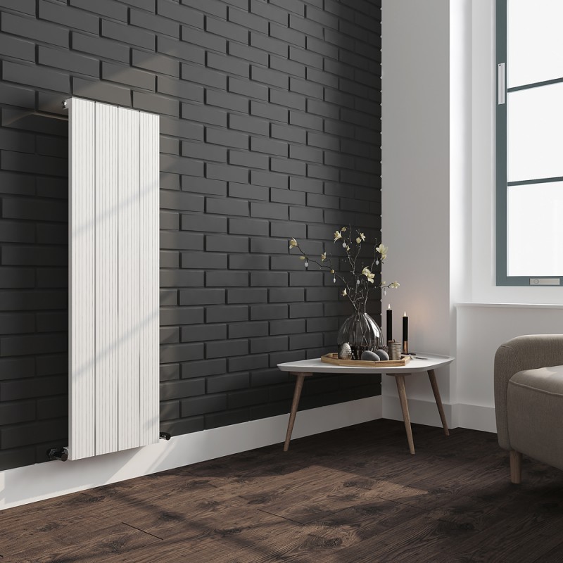 375mm (w) x 1200mm (h) "Newborough" White Vertical Single Panel Aluminium Radiator (4 Extrusions)