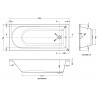 Barmby Round Single Ended Rectangular Bath 1700mm (L) x 750mm (W) - Eternalite Acrylic - Technical Drawing