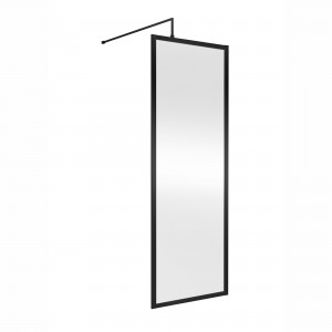 Full Outer Framed Wetroom Screen 700mm x 1850mm with Support Bar 8mm Glass - Satin Black