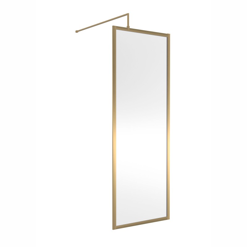 Full Outer Framed Wetroom Screen 700mm x 1850mm with Support Bar 8mm Glass - Brushed Brass