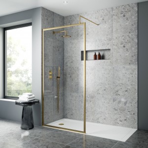 Wall Fixed 8mm Full Outer Framed Wetroom Screens 1850mm(H) - Brushed Brass