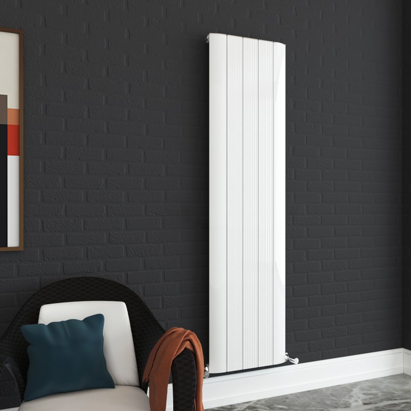 470mm (w) x 1800mm (h) "Cariad" Single Panel White Vertical Aluminium Radiator (5 Extrusions)