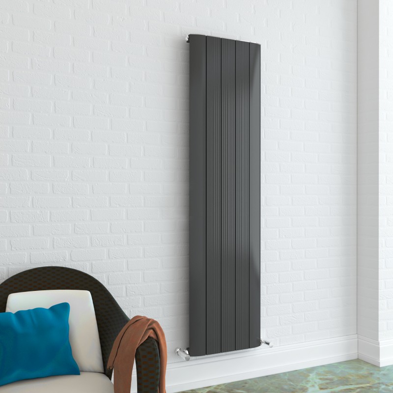 470mm (w) x 1800mm (h) "Cariad" Single Panel Anthracite Vertical Aluminium Radiator (5 Extrusions)