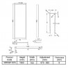 Full Outer Framed Wetroom Screen 700mm W x 1950mm H with Support Bar 8mm Glass - Matt Black - Technical Drawing