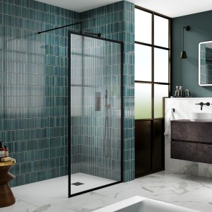 Wall Fixed 8mm Full Outer Framed Wetroom Screens 1950mm(H) - Matt Black