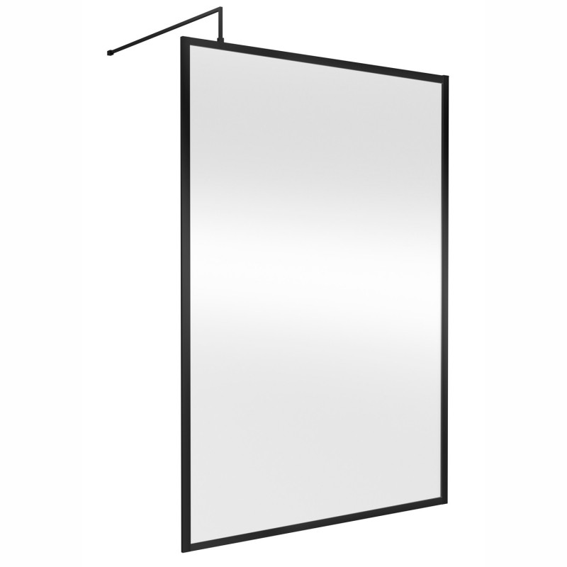 Full Outer Framed Wetroom Screen 1400mm W x 1950mm H with Support Bar 8mm Glass - Matt Black