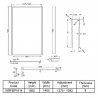 Full Outer Framed Wetroom Screen 1400mm W x 1950mm H with Support Bar 8mm Glass - Matt Black - Technical Drawing