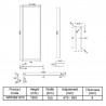 Full Outer Framed Wetroom Screen 700mm W x 1950mm H with Support Bar 8mm Glass - Brushed Brass - Technical Drawing