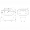 Kingsbury Freestanding Traditional Bath - 1500mm (L) x 745mm (W) x 650mm (D) - Deacon Leg Set - Technical Drawing