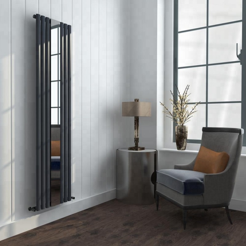 499mm (w) x 1800mm (h) "Brecon" Anthracite Oval Tube Vertical Mirror Radiator (6 Sections)