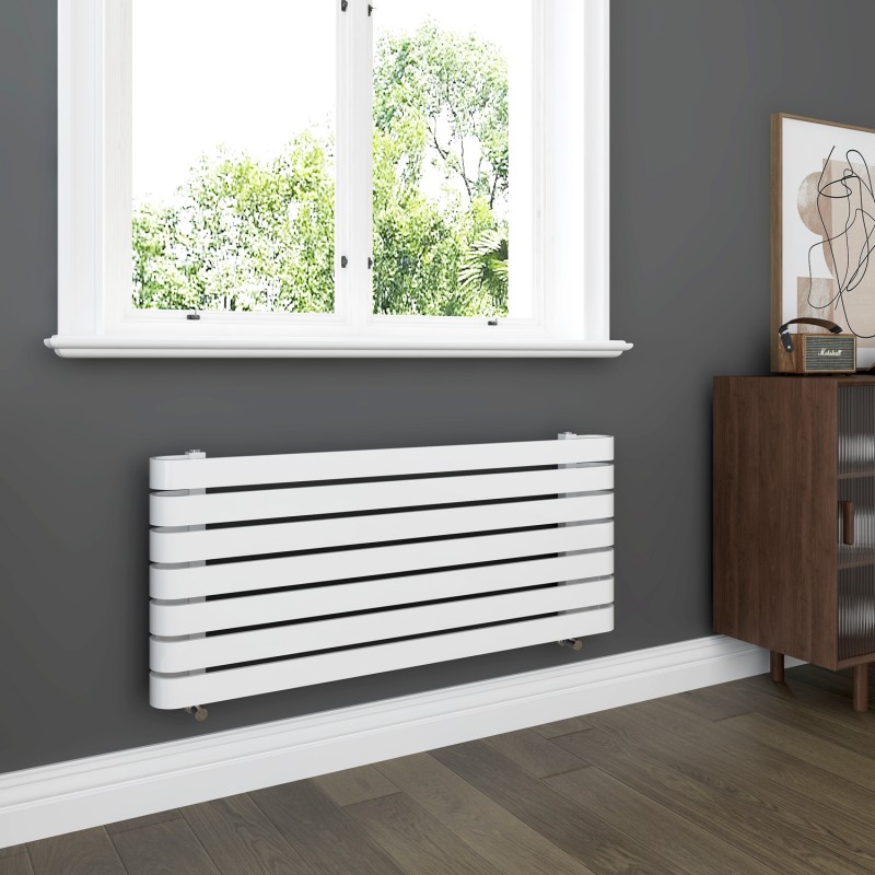 1200mm(w) x 500mm(h) "Barlo" White Designer Horizontal Radiator (7 Sections)