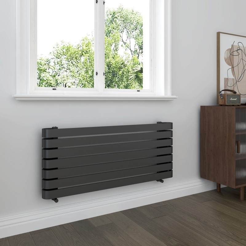 1200mm(w) x 500mm(h) "Barlo" Anthracite Designer Horizontal Radiator (7 Sections)