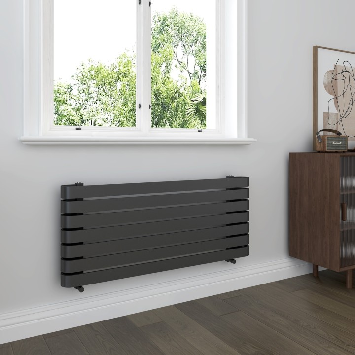 1200mm (w) x 500mm (h) Barlo Anthracite Horizontal Radiator