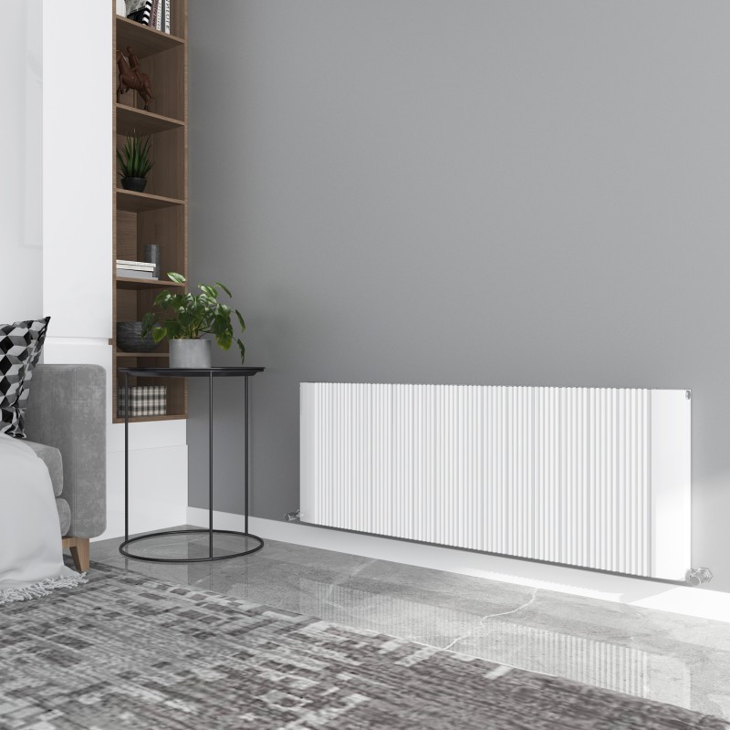 1500mm (w) x 500mm (h) "Cariad" Double Panel White Horizontal Aluminium Radiator (32 Extrusions)