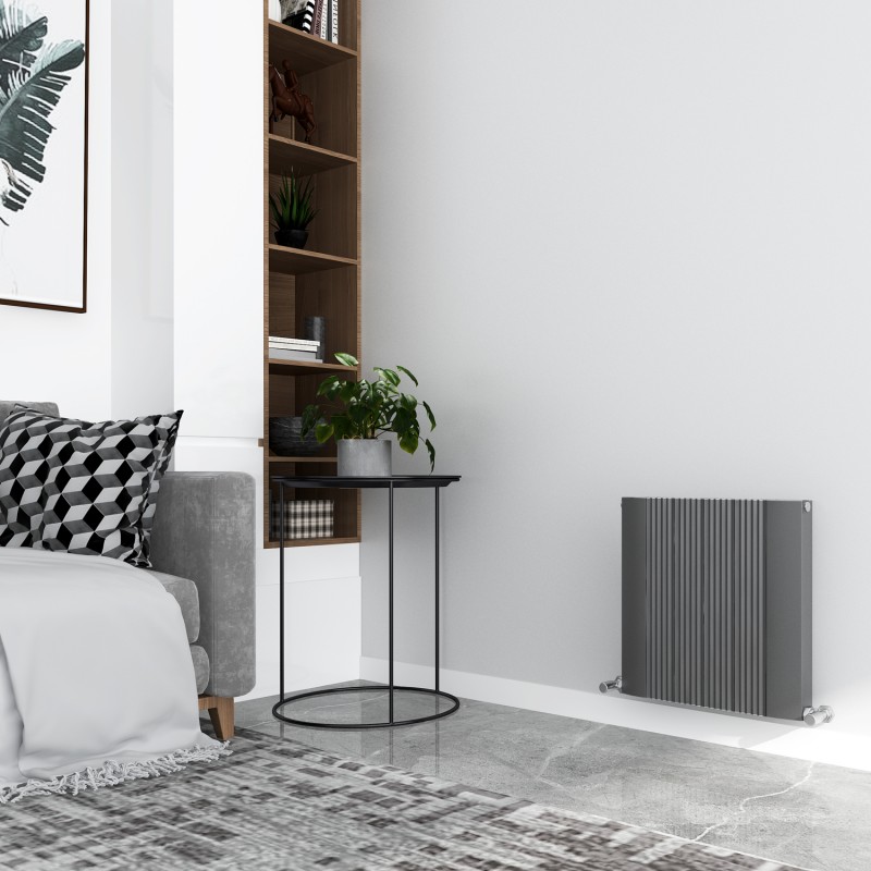 560mm (w) x 500mm (h) "Cariad" Double Panel Anthracite Horizontal Aluminium Radiator (12 Extrusions)