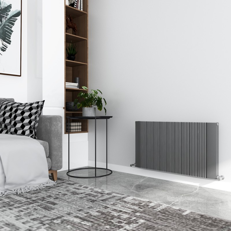 1030mm (w) x 500mm (h) "Cariad" Double Panel Anthracite Horizontal Aluminium Radiator (22 Extrusions)