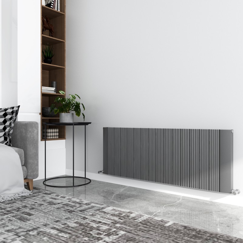 1500mm (w) x 500mm (h) "Cariad" Double Panel Anthracite Horizontal Aluminium Radiator (32 Extrusions)