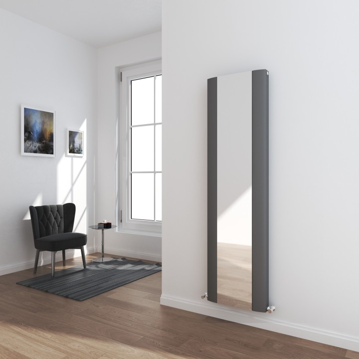 470mm  x 1800mm  Cariad Double Aluminium Vertical Anthracite Mirror Radiator