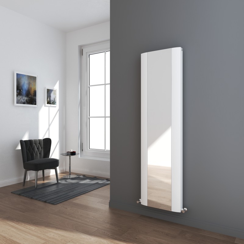 470mm (w) x 1700mm (h) "Cariad" Double Panel White Vertical Aluminium Mirror Radiator