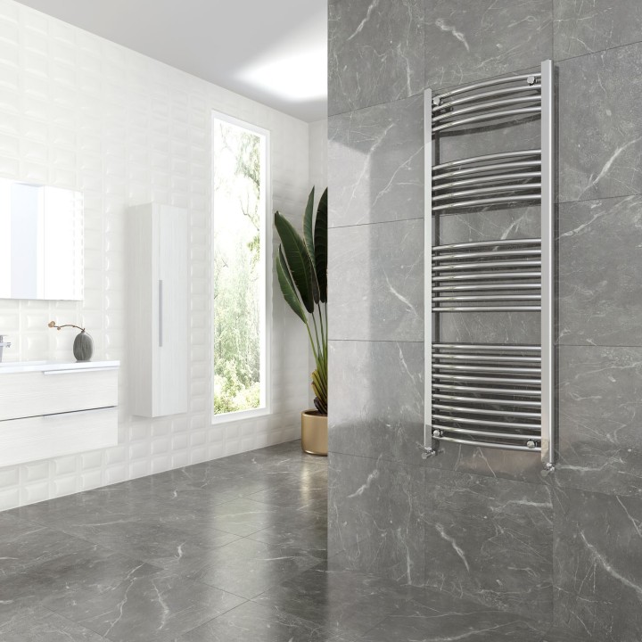 500mm (w) x 1200mm (h) Curved Chrome Towel Rail - Insitu