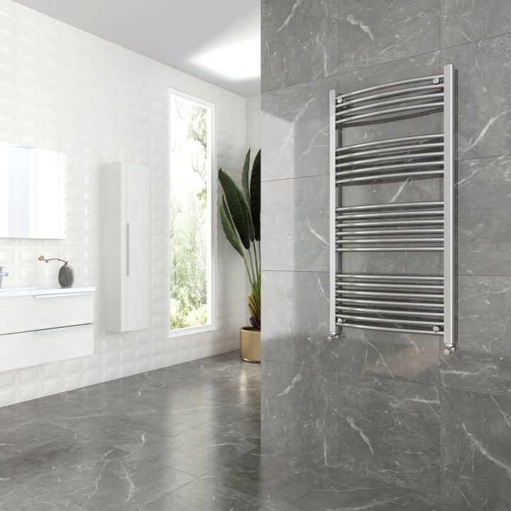600mm (w)  x 1200mm (h) Curved Chrome Towel Rail - Insitu