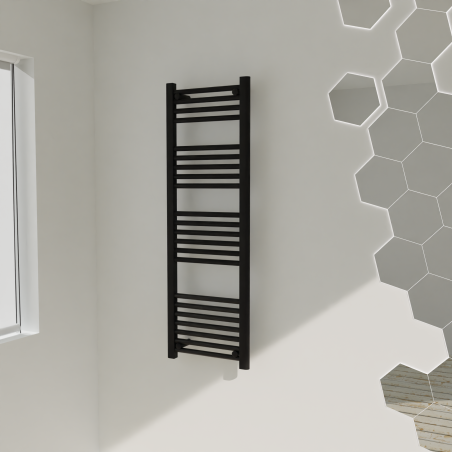 400mm (w) x 1200mm (h) "Straight Black" Designer Towel Rail - Insitu