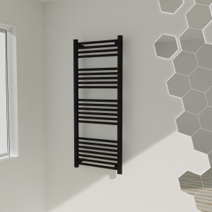 500mm (w) x 1200mm (h) "Straight Black" Designer Towel Rail - Insitu