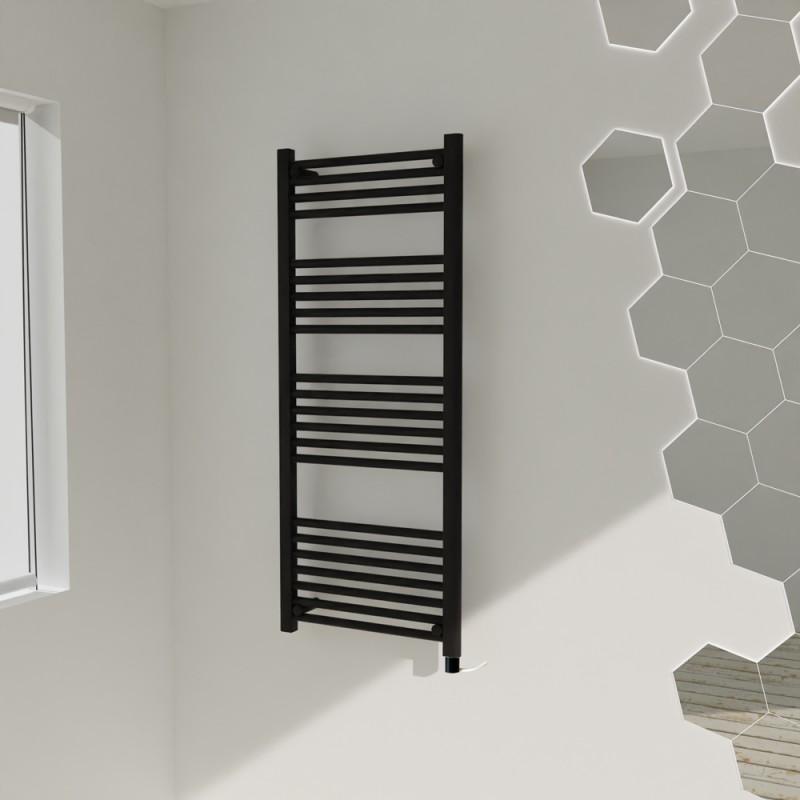 500mm (w) x 1200mm (h) Electric Black Towel Rail Single Heat