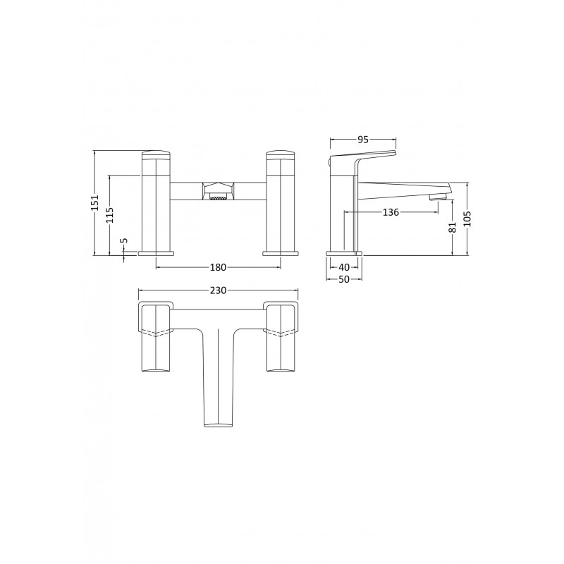 Hardy Bath Filler - Chrome - Technical Drawing