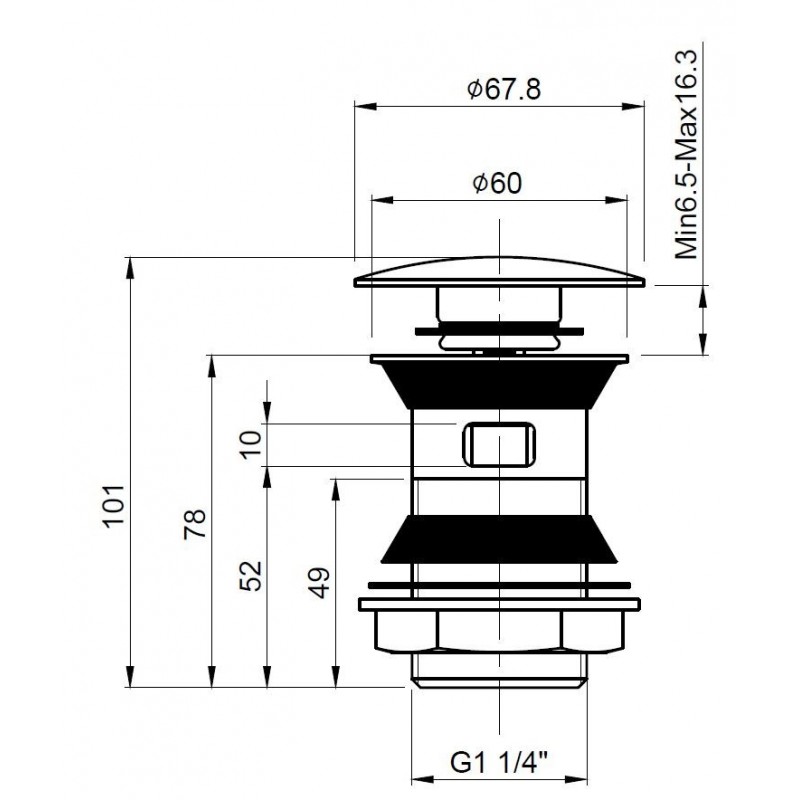 Push Button Basin Waste - Chrome - Technical Drawing