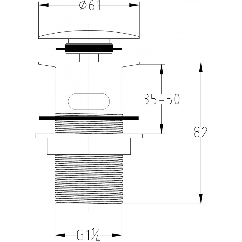 Easyclean Sprung Plug Basin Waste - Chrome - Technical Drawing